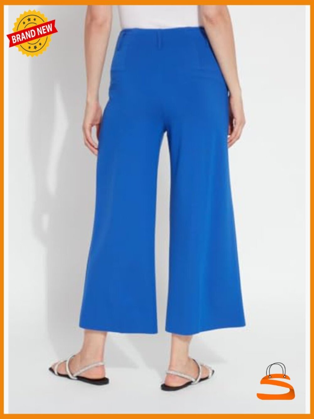 High Waisted Culotte Pants - Lightweight Ponte Knit Cropped Wide Leg Palazzo - Picture 3 of 7